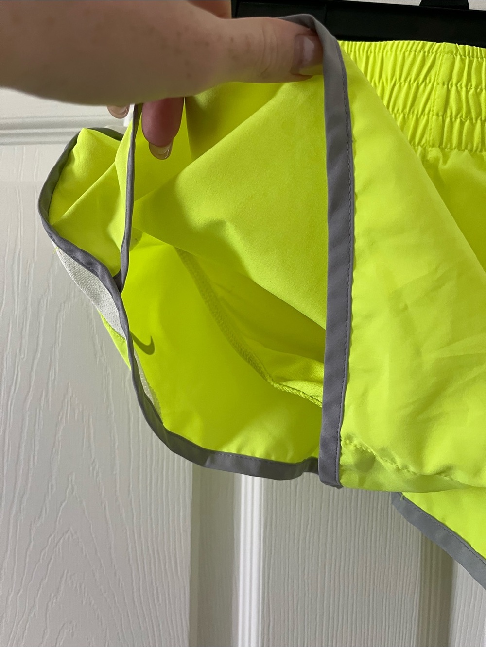 Nike Women's Neon Yellow Athletic Running Shorts with Gray Trim - Picture 3 of 8